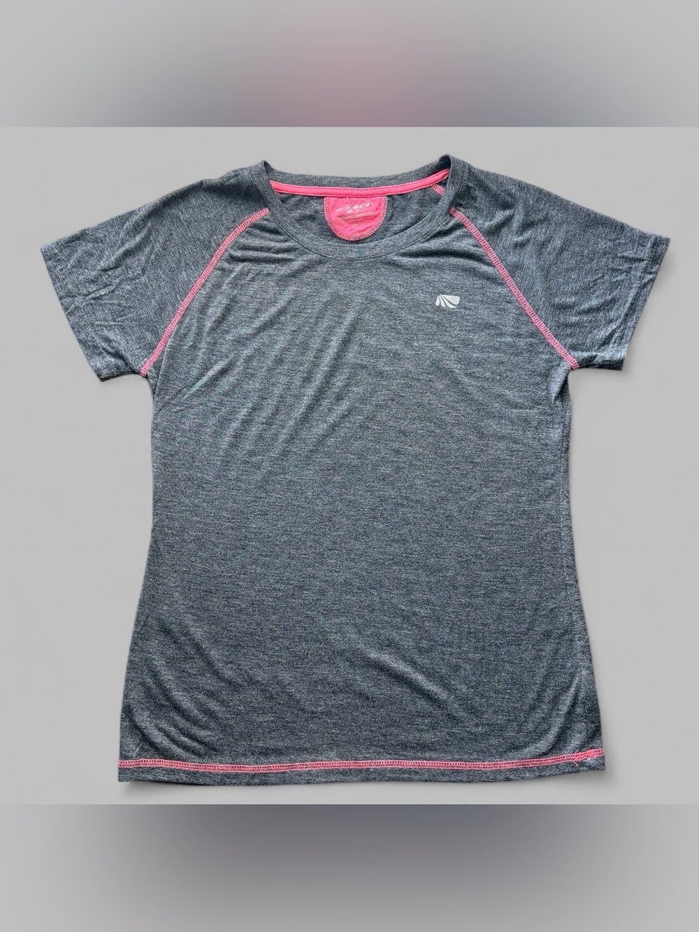 Marika Gray Short Sleeve Athletic Tee with Pink Trim